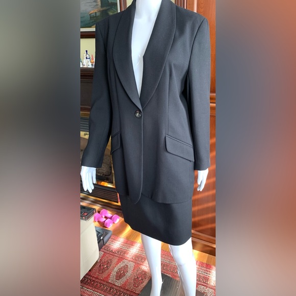 English Affinity Long Black Blazer & Mini Pencil Skirt 2 piece suit UK 14 US 10 - Picture 3 of 16